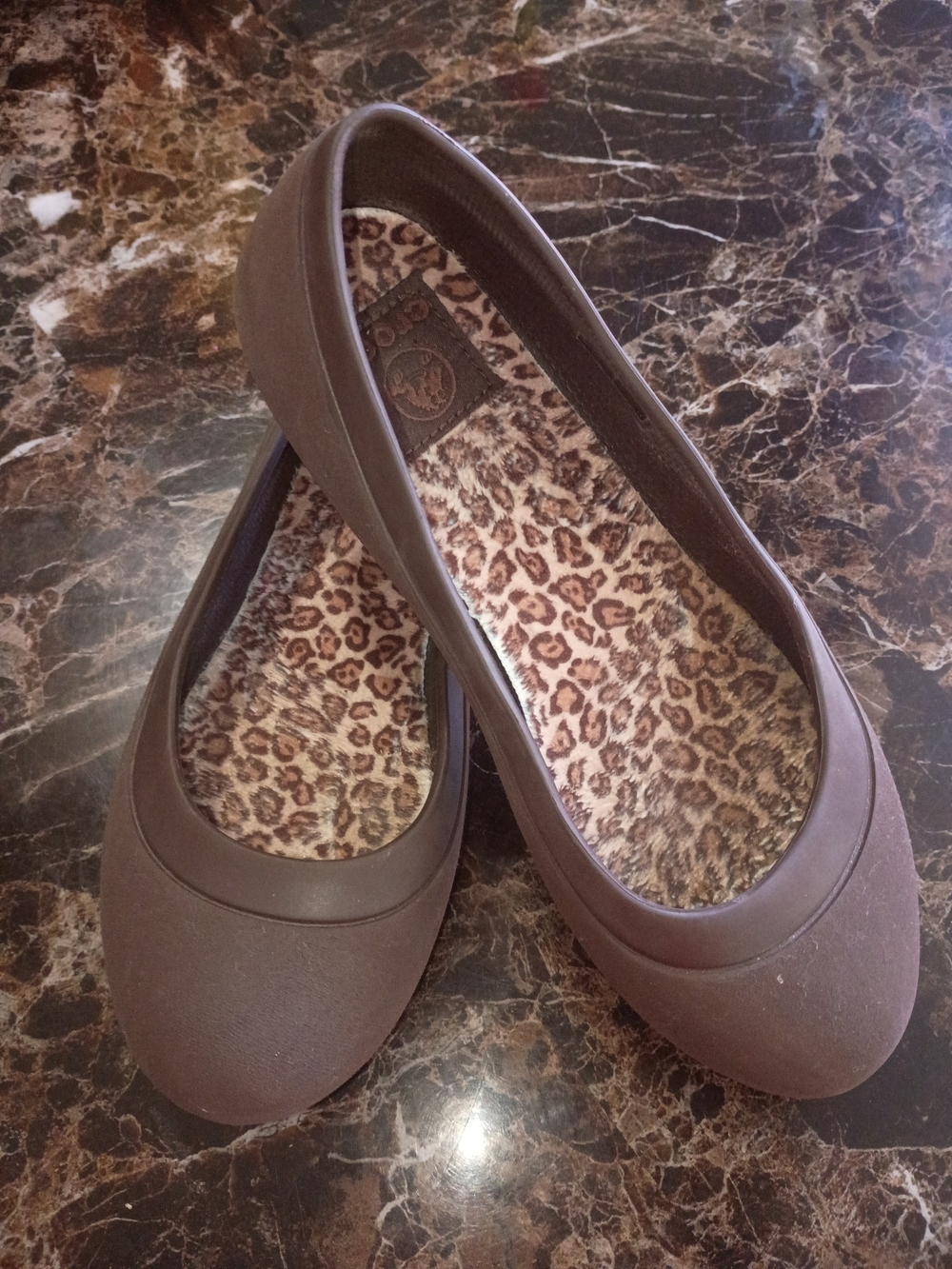 CROCS Women's Brown Ballet Flats with Leopard Insole